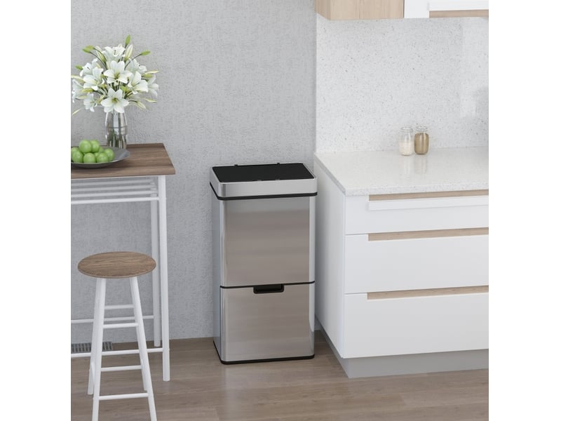 Poubelle de cuisine à capteur 72 l 42x30x81 cm – argent – tri sélectif automatique en acier inoxydable  - Conforama B