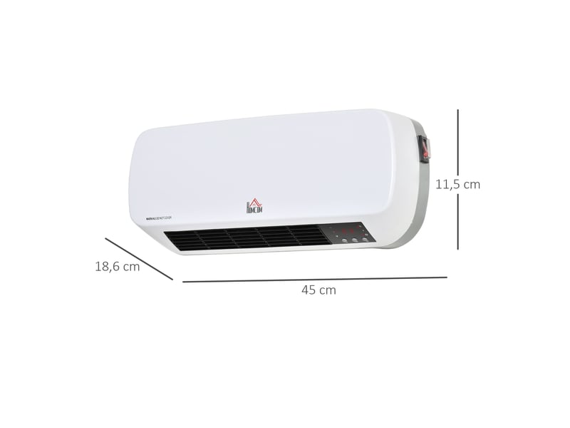 Chauffage soufflant mural, 2000 w, avec télécommande, 2 modes de chauffage, affichage led, minuterie 12 heures, pour salle de bain,45 x 18,6 x 11,5 cm - Conforama E