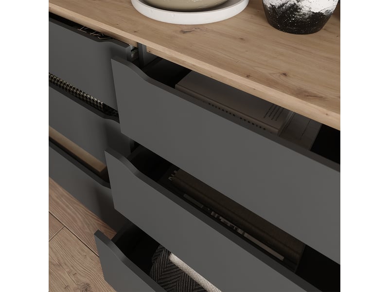  Vicco commode avec tiroirs, anthracitechêne artisan, 160x76.6cm  - Conforama D