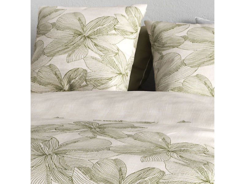  Parure housse de couette 240x220cm + 2 taies motif fleurs beige et vert 100% coton - artus ARTUS - Conforama D