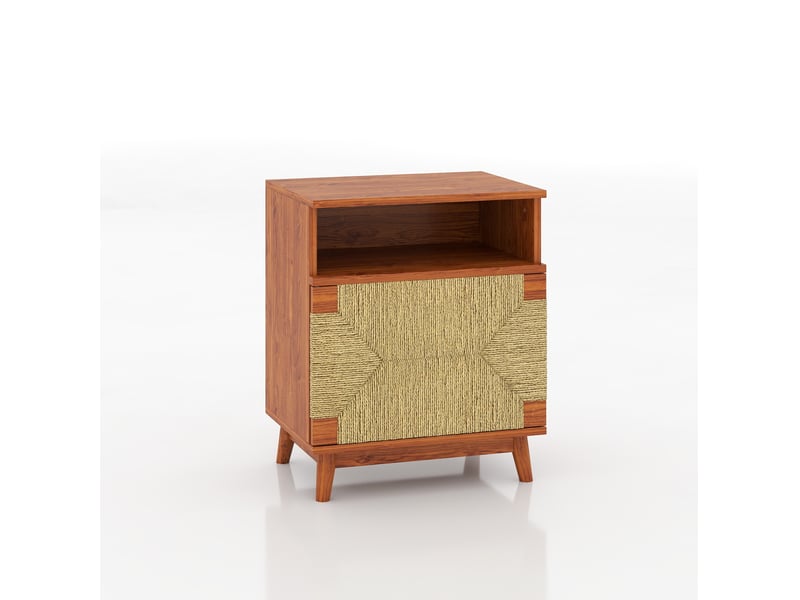 Lot de 2 tables de chevet boho 48x35x58 cm avec porte, marron - Conforama A