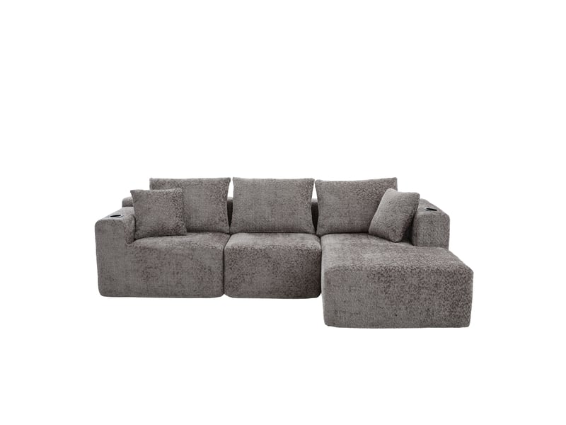 Canapé d'angle modulable sans montage 261x165 cm - canapé en l gris avec porte-gobelets - Conforama A
