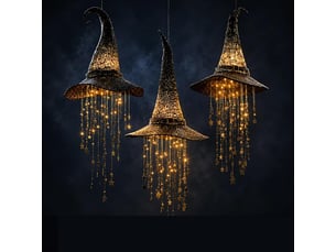 3 pièces décoration halloween suspendue, chapeau de sorcière lumineux avec étoiles en cascade, style vintage rustique pour porche, jardin et terrasse