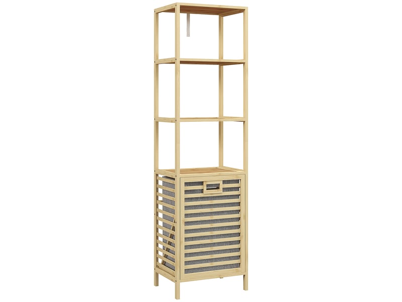  Étagère de salle de bain en bambou, 44 x 33 x 160 cm, 3 étagères ouvertes, panier amovible et système anti-basculement  - Conforama A