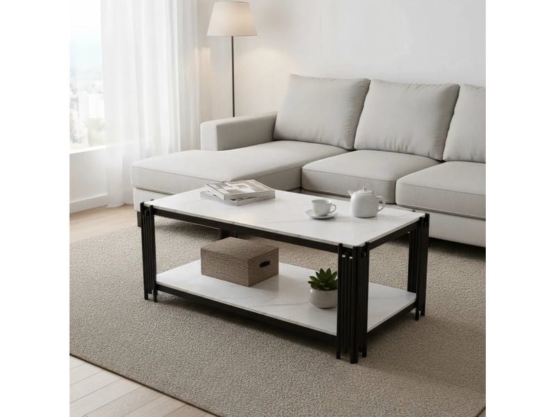  Table basse rectangulaire 114 x 64 x 46 cm, mdf et métal, blanc et noir  - Conforama D
