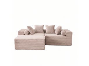 Canapé d’angle modulable 3 places avec méridienne en tissu chenille beige