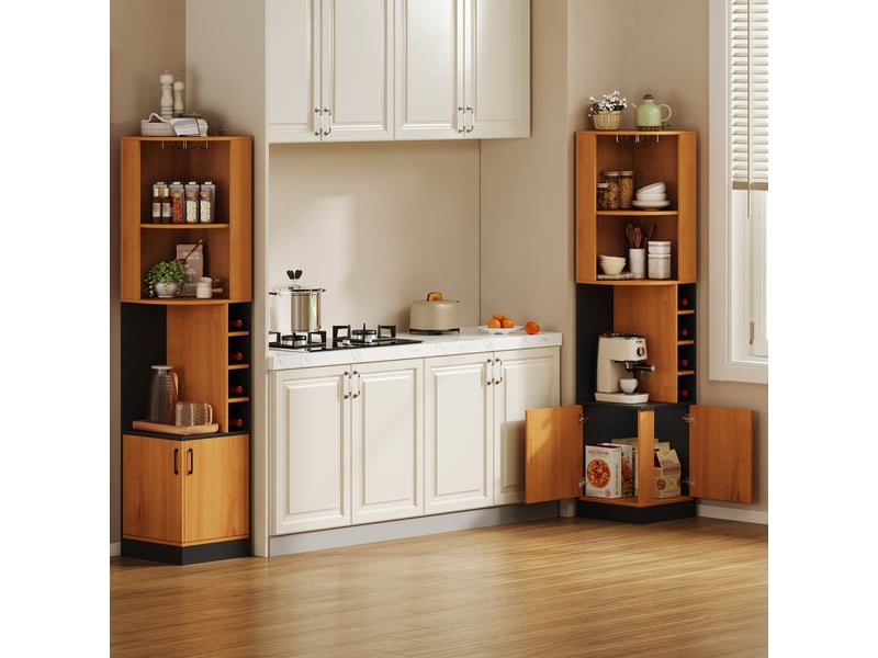  Meuble bar d'angle 182cm armoire à vin avec porte-verres rangement cuisine salon mdf naturel 40x40cm  - Conforama R