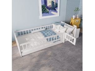 Lit avec rangement 90x200 cm <strong>MAISENTIEL</strong>  <strong></strong> coloris blanc