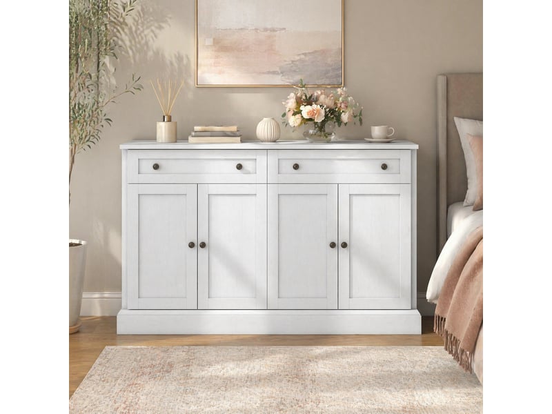  Buffet bas 4 portes et 2 tiroirs blanc antique, 150 x 40 x 86 cm  - Conforama C