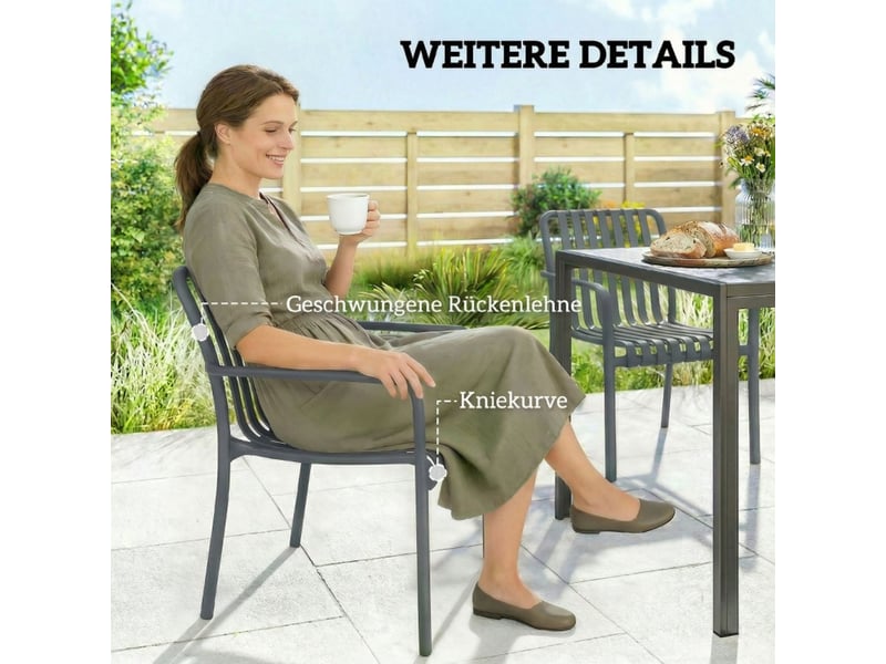  Chaise de jardin 4 pièces empilables accoudoirs design ergonomique design à lames gris foncé  - Conforama D