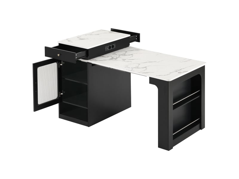 Îlot de cuisine sur roulettes table extensible 80 x 71-151 cm multiprise tiroir meuble bar noir - Conforama A
