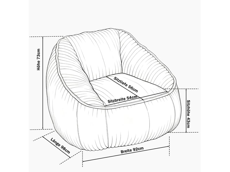  Fauteuil poire 98x92x73 cm avec mousse à mémoire de forme, noir  - Conforama E