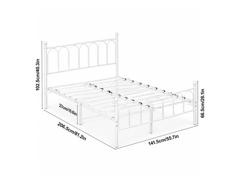 Lit double en métal 140x200 cm, avec sommier à lattes, sans matelas, structure robuste, facile à monter, blanc  - Conforama D