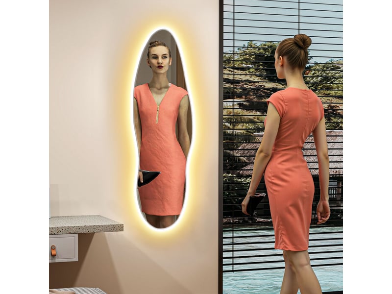  Miroir mural pleine longueur avec éclairage led 120 x 40 cm, 3 couleurs d'éclairage et fonction mémoire  - Conforama D