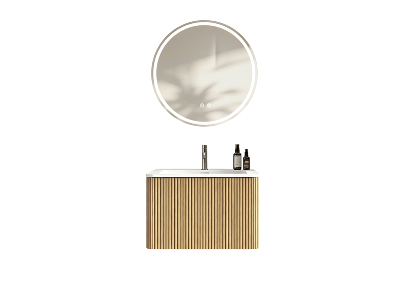  Meuble vasque suspendu 61 cm avec miroir led antibuée, 1 tiroir, bois clair  - Conforama A
