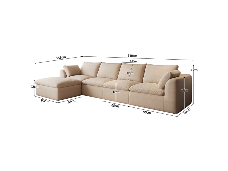  Canapé d'angle 5 places 310x155 cm - mousse haute élasticité - tissu - salon moderne - kaki  - Conforama C
