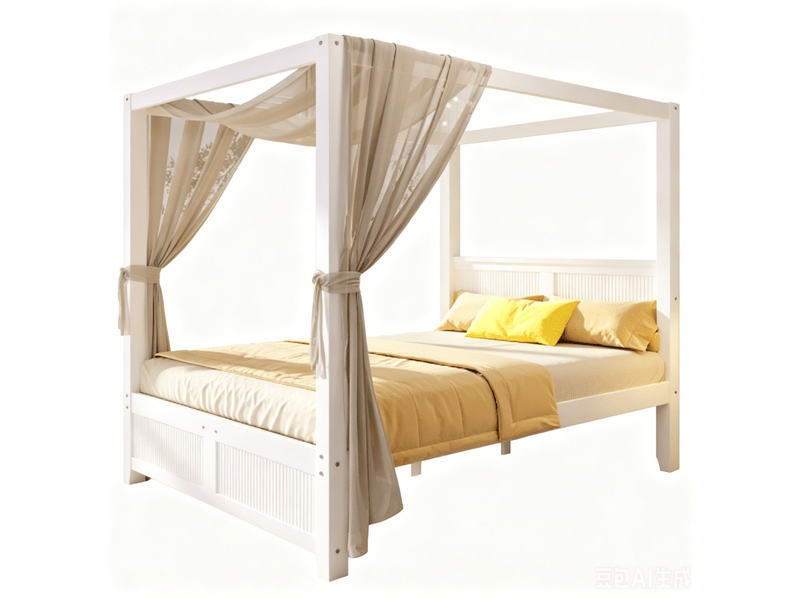  Lit à baldaquin 140x200 bois blanc scandinave avec toit  - Conforama A