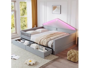Lit avec rangement 140x200 cm MEUBLIV coloris gris