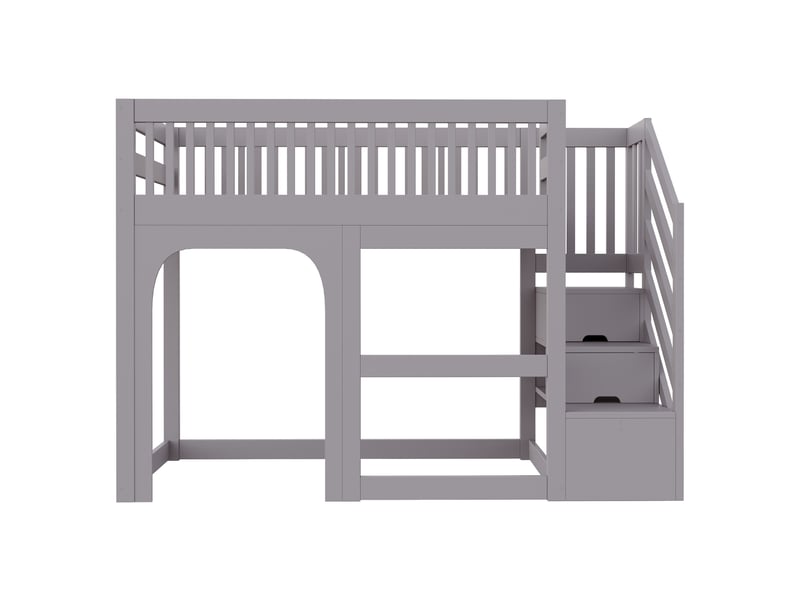  Lit mezzanine 90x200 cm avec rangement intégré - lit enfant avec sommier à lattes et barrières de sécurité - bois gris  - Conforama R
