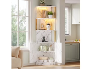 Meuble d'angle avec led et prises, 2 portes et étagères ouvertes, en mdf blanc pour cuisine et salon 38 × 38 × 180 cm