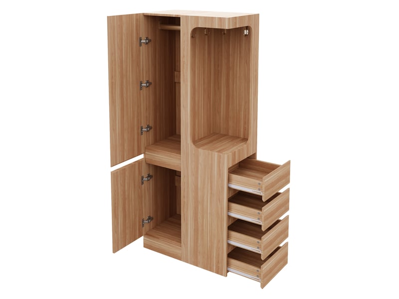  Armoire de rangement 70 x 40 x 170 cm, avec tiroirs et espaces de rangement, zone de suspension ouverte, une porte, couleur bois  - Conforama D