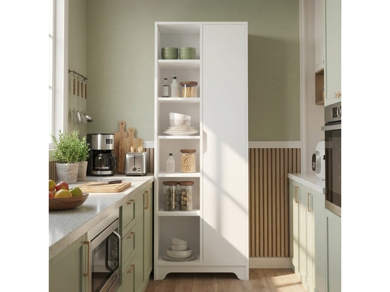Colonne bibliothèque multifonction avec porte et étagères dairu - blanc - Conforama B