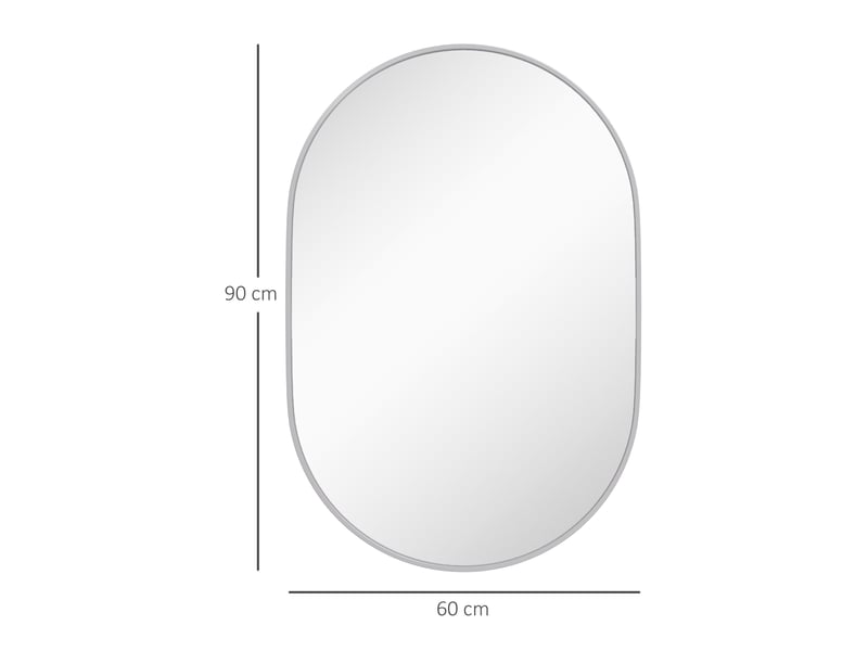  Miroir de salle de bain ovale décoratif 60 x 90 cm avec cadre en aluminium pour salon, orientation horizontale ou verticale, argenté  - Conforama E