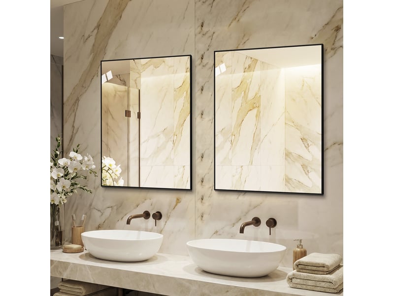  Miroir de salle de bains 60x80 cm en verre avec cadre aluminium noir  - Conforama B