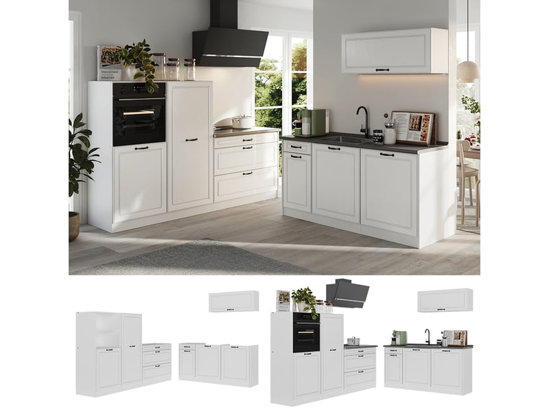  Vicco cuisine, blanc campagneblanc, 220cm plan de travail anthracite  - Conforama D