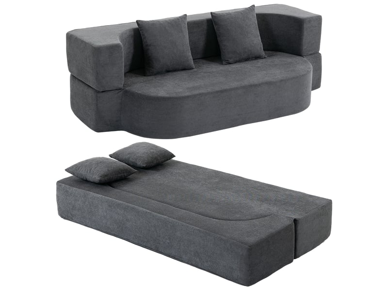  Canapé-lit 2 places convertible tissu aspect chenille gris foncé  - Conforama A