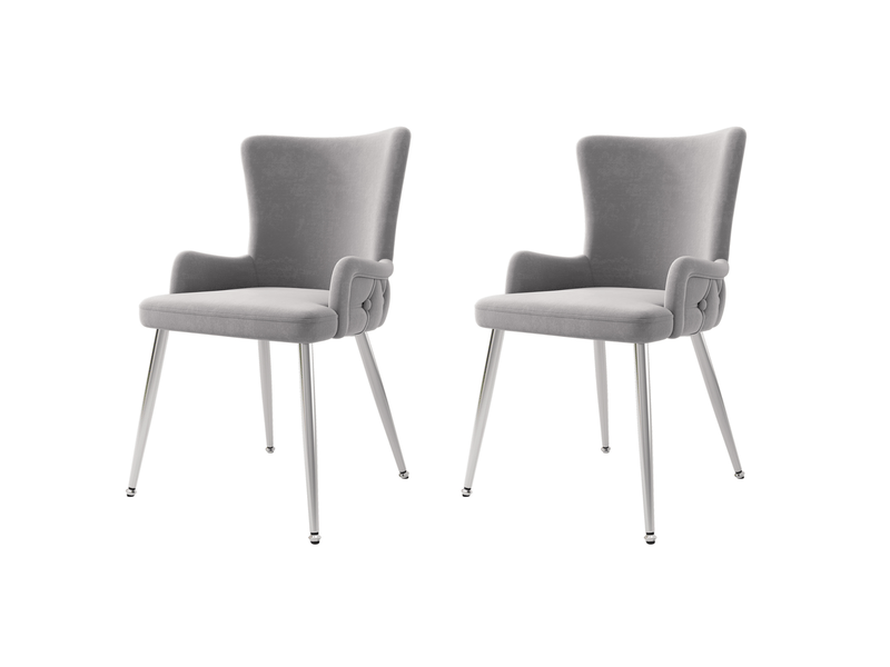  Lot de 2 chaises salle à manger, gris, dossier élevé, 4 pieds en métal argenté, structure métal, en velours  - Conforama A