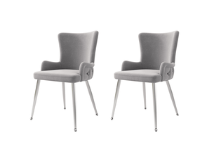 Lot de 2 chaises salle à manger, gris, dossier élevé, 4 pieds en métal argenté, structure métal, en velours