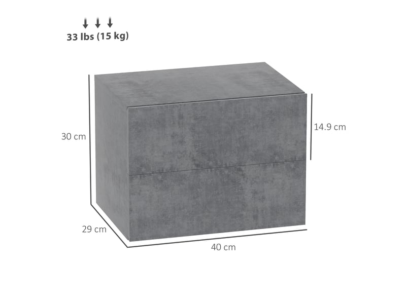  Ensemble de 2 tables de chevet suspendues modernes et peu encombrantes avec 2 tiroirs, 40 x 29 x 30 cm, gris ciment  - Conforama E