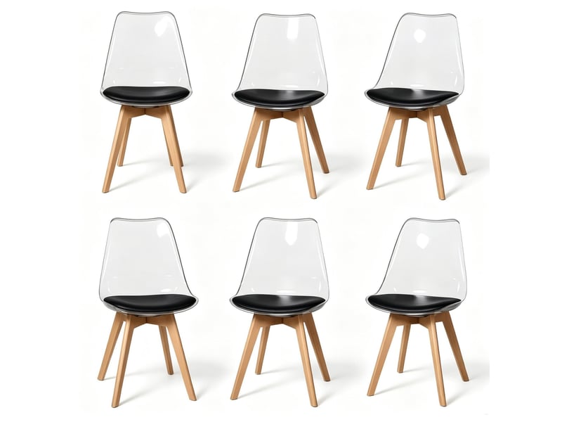  Lot de 6 chaises de salle à manger 42x42x83 cm – noir – assise rembourrée, pieds en bois stables au quotidien  - Conforama C