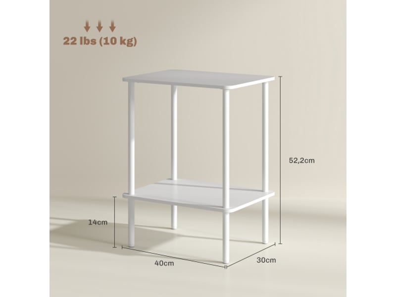  Table d’appoint 2 niveaux blanc avec rangement et cadre métal, style moderne pour salon et chambre  - Conforama C