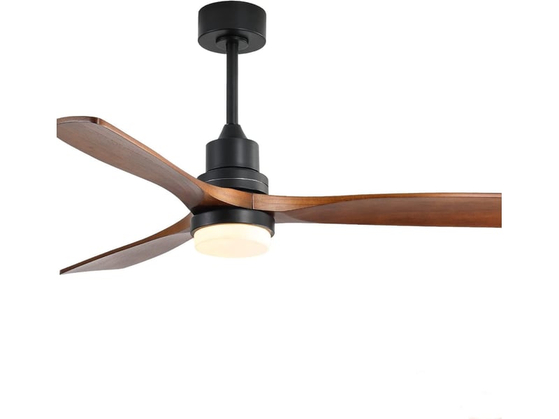  Ventilateur de plafond 132 cm avec éclairage et télécommande, moteur dc réversible silencieux, pales en bois de noyer  - Conforama A