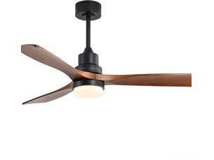 Ventilateur de plafond 132 cm avec éclairage et télécommande, moteur dc réversible silencieux, pales en bois de noyer