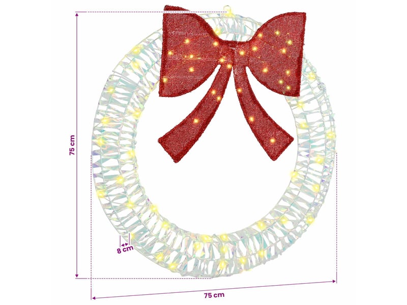  Couronne de noël, décoration de noël blanc chaud 75 x 75 x 8 cm pet 60 led cf61766  - Conforama E