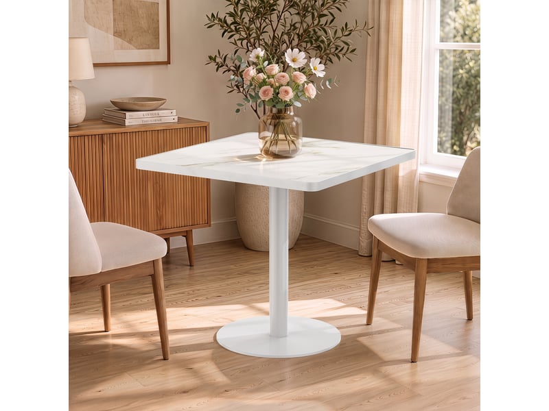  Table à manger ronde 70 cm en pierre frittée avec pieds en acier inoxydable  - Conforama W