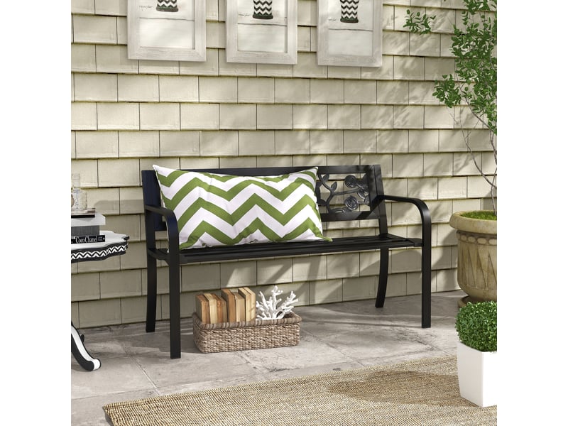  Banc de jardin 2 places en acier avec dossier et accoudoirs décorés, 127 x 50 x 75 cm, noir  - Conforama B