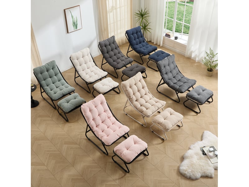  Fauteuil relax extérieur avec repose-pieds 65x78x86 cm – gris – coussin épais et acier noir traité poudre  - Conforama B