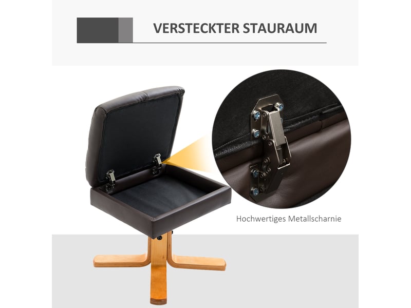  Fauteuil relax avec repose-pieds et rangement, dossier inclinable et assise pivotante, en polyuréthane et bois marron  - Conforama D