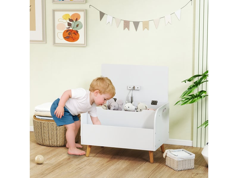  Coffre à jouet enfant, coffre de rangement enfant, couvercle rabattable et compartiment ouvert, 60x40x43cm, blanc  - Conforama A