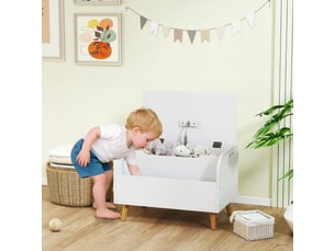 Coffre à jouet enfant, coffre de rangement enfant, couvercle rabattable et compartiment ouvert, 60x40x43cm, blanc
