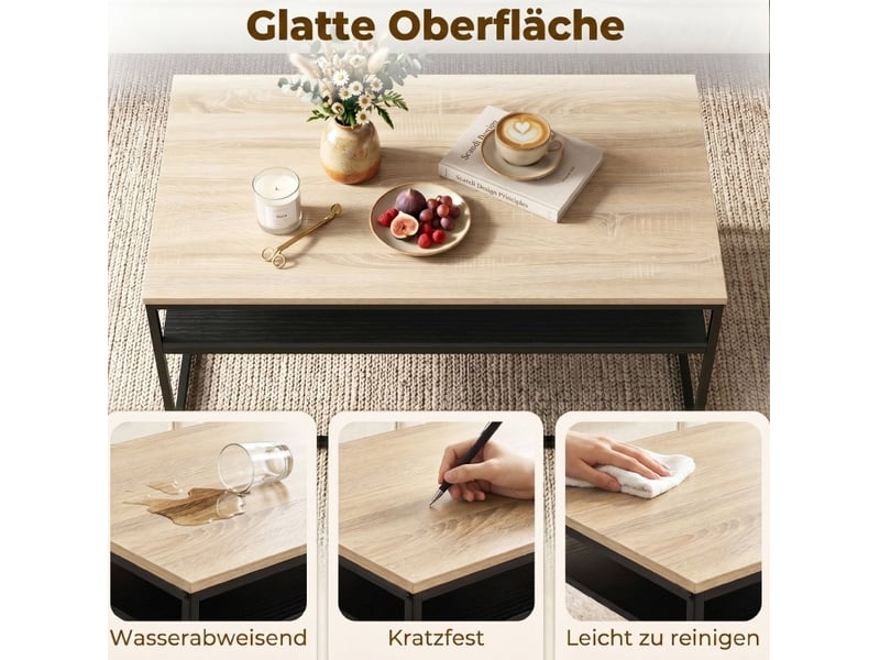 Table basse avec 1 niche ouverte, design industriel bicolore, pour salon, 100 × 59,8 × 47 cm, en bois et métal, chêne  - Conforama E