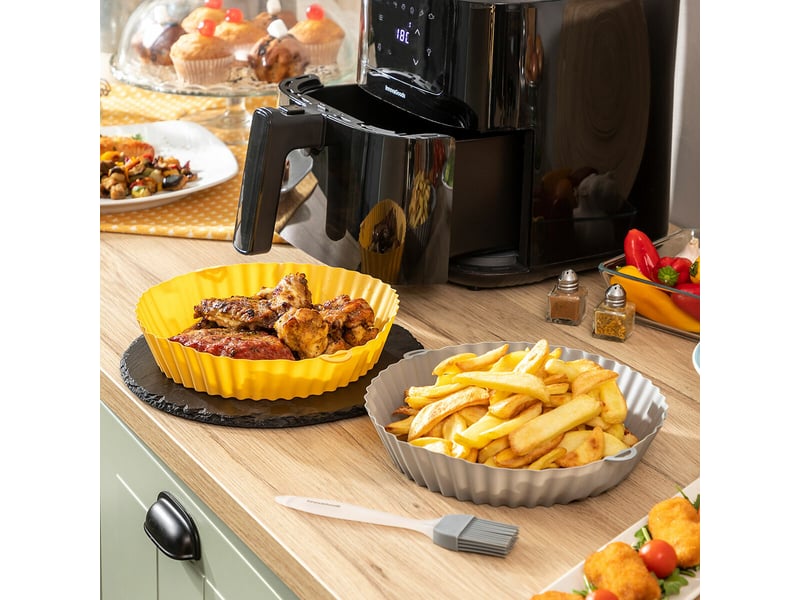  Pack de 4 paniers en silicone avec poignées pour friteuse à air et 2 pinceaux innovagoods  - Conforama D