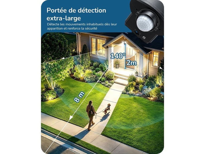  Projecteur led exterieur detecteur de mouvement 2 tetes ajustables 900 lm 6500 k ip44 370618_AADAW90517_6_DROPFR - Conforama D