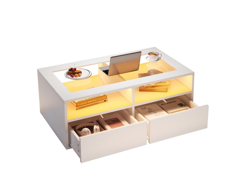  Table basse rectangulaire blanc avec 2 tiroirs - 50x100 cm led panneau de particules table basse blanc - Conforama A