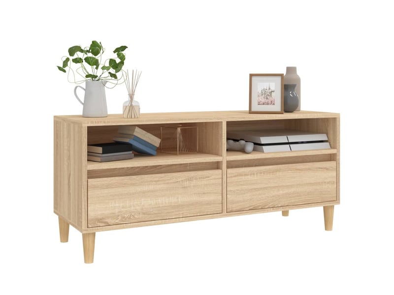  Meuble tv - banc tv - meuble de rangement chêne sonoma 100x34,5x44,5 cm bois d'ingénierie  - Conforama D