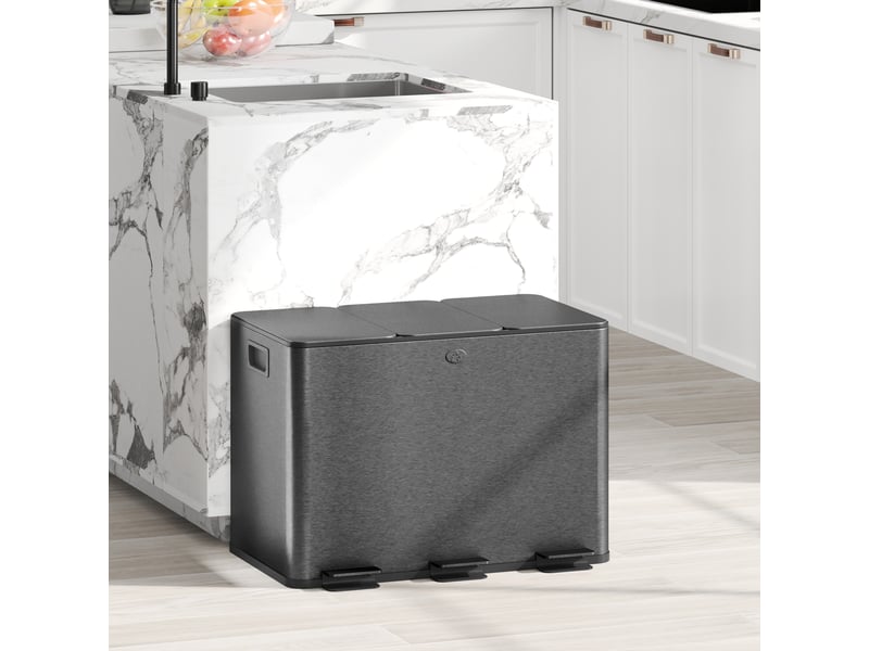  Poubelle à pédale de tri sélectif 3 x 20 l en acier inoxydable noir 61,9x36,6x56,7 cm  - Conforama B